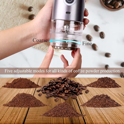 Mulli Upgrade Portable Burr Coffee Grinder,Electric Cafe bean Grind, Adjustable Burr Mill with 5 Precise Grind Setting for Drip/Espresso/French Presses