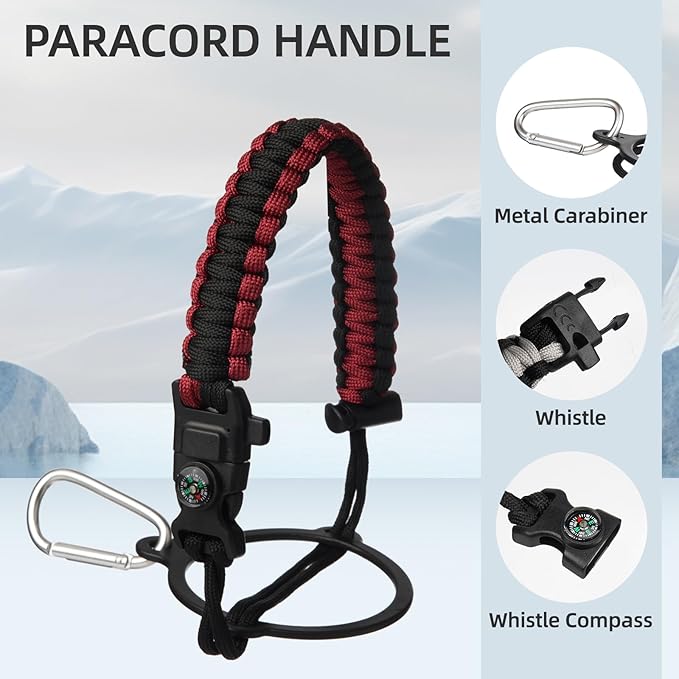 Half Gallon Insulated Water Bottle with Straw,64 oz 3 Lids Water Jug with Carrying Bag,Paracord Handle,Double Wall Vacuum Stainless Steel Metal Flask,Dark Red