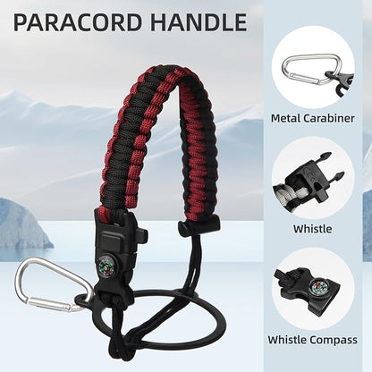 Half Gallon Insulated Water Bottle with Straw,64 oz 3 Lids Water Jug with Carrying Bag,Paracord Handle,Double Wall Vacuum Stainless Steel Metal Flask,Dark Red