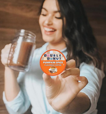 Double Donut Coffee Pumpkin Spice Coffee Pods, Single Serve Coffee for Keurig K Cups Machines, Medium Roast Pumpkin,24 Count