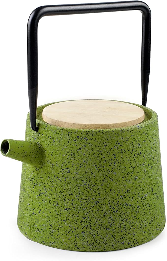 IBILI 40 Oz Cast Iron Teapot, Stainless Steel Infuser, Enameled Interior, Stovetop & Induction Compatible, Japanese Kettle for Loose Leaf Tea, Tetsubin Design, Earthy Bamboo Green, Made in Spain