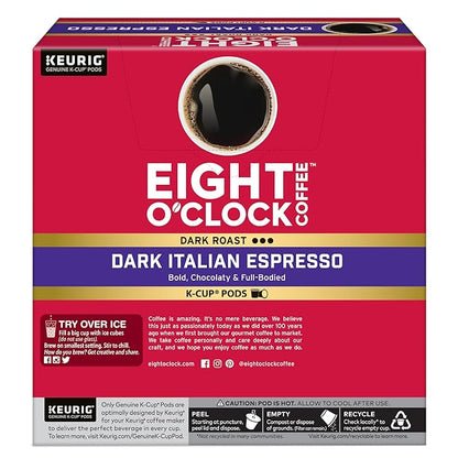 Eight O'Clock Coffee Dark Italian Espresso Coffee, Keurig Single Serve K-Cup Pods, Dark Roast, 32 Count
