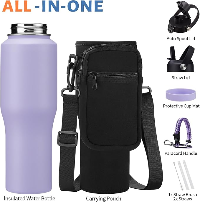 32oz 40oz Insulated Water Bottle with Straw - Keep Cold 48h or Hot 24h, Insulated Tumbler with Auto Spout Lid Fits in any Car Cup Holder, Metal Water Bottle Travel Coffee Mug for Car, Gym, Office