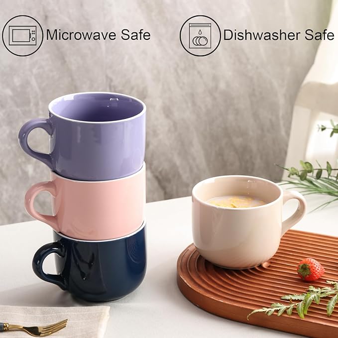 Soup Mugs with Handles, 21 OZ Large Ceramic Soup Cup, Oven Proof Soup Bowls Microwave Safe for Men Women Housewarming Birthday Christmas Gift, Purple