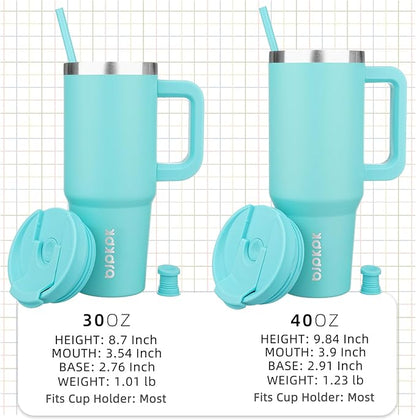 BJPKPK 40 oz Stainless Steel Tumbler With Handle Insulated Tumblers With 2 Straw Travel Coffee Mug With Lid,Turquoise