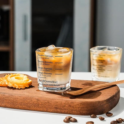 BCnmviku Espresso Shot Glasses Measuring Cup Liquid Heavy Glass for Baristas 2oz for Single Shot of Ristrettos (2 pack)