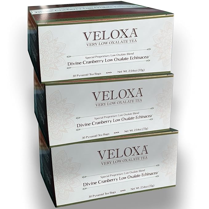 Veloxa™ Very Low Oxalate Tea (90 Pyramid Tea Bags (3 Cartons), Devine Cranberry Low Oxalate Echinacea)