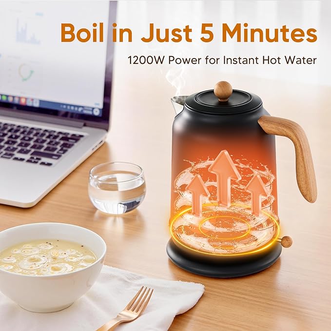 Seehot® 1.7L (57.oz) Electric Kettle with Thermometer, 1200W Large Electric Tea kettle with 304 Stainless Steel,Auto shut off,Hot water kettle Electric for Coffee&Tea-Black