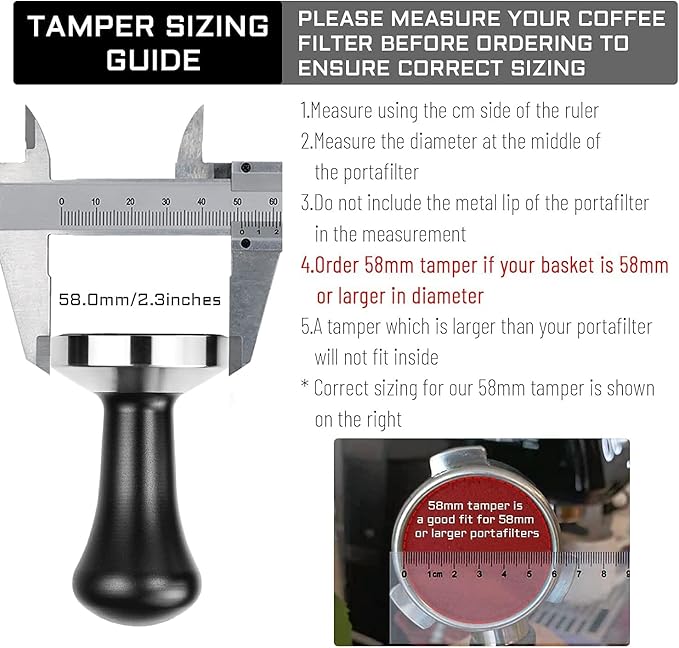 58mm Black Coffee Hand Tamper 304 Stainless Steel Base Professional Espresso Press for Portafilter Coffee Machine Barista Tool (58mm)