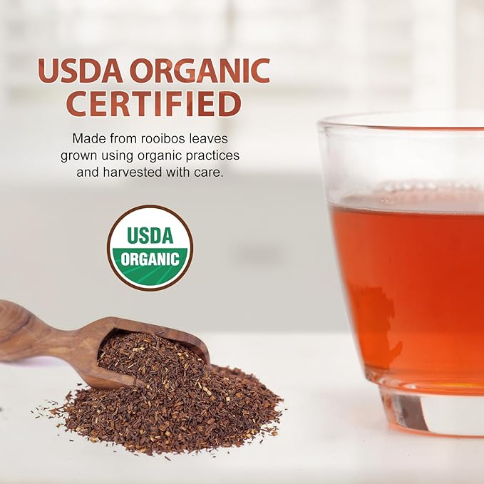 Soeos Organic Red Rooibos Loose Leaf Tea, 16 Ounce (1LB), Naturally Caffeine-Free Herbal Tea, USDA and Non-GMO Certified, Gluten Free, Keto Friendly, Rich Aroma & Smooth Flavor, South African Grown, Perfect for Hot or Iced Tea