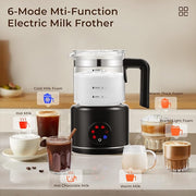 Electric Milk Frother, 6 in 1 Milk Steamer,17oz Automatic Warm and Cold Foam Maker for Coffee,Latte, Cappuccino, Macchiato, Hot Chocolate (Black)