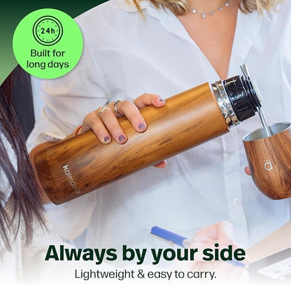 KALMATEH Modern & Elegant Double Walled Vacuum Insulated Stainless Steel Thermo Bottle 1000 ml, Precise Pouring & Heat Retention For Yerba Mate, Coffee, Tea, and Camping