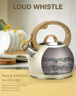 Load image into Gallery viewer, Teapot for Stovetop, 2.1 Quart Stove Top Whistling Tea Kettle, Teapot Kettles with Food Grade Stainless Steel and Wood Pattern Folding Handle, Suitable for All Heat Sources