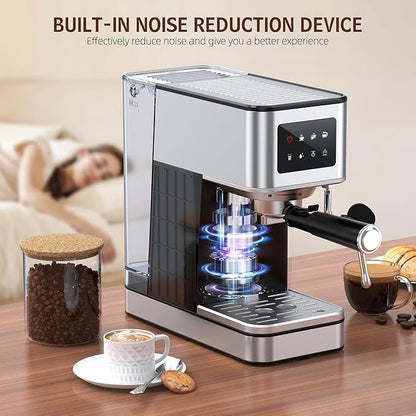 Espresso Machine with Milk Frother, 20 Bar Compact Espresso Maker with Touch Screen & 57.5oz Removable Water Tank for Home, Stainless Steel Coffee Machine for Cappuccino, Latte, Silver(updated)