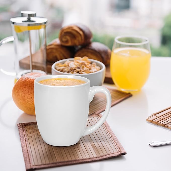 16 OZ White Stoneware Mugs Set of 6, Large Ceramic Coffee Cups with Handle, Porcelain Mugs for Latte, Milk, Tea and Juice