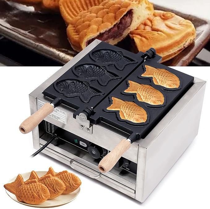 Fish Shaped Taiyaki Maker Stainless Steel Fish Shaped Waffle Machine Nonstick Baking Molds Fish Shaped Waffles Machine 110V 1500W