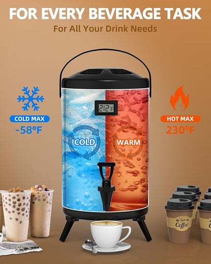 Insulated Beverage Dispenser 3 Gallon, Hot Water Dispenser with Stainless Steel Interior, Large Carafe Hot Coffee Dispenser for Parties, Catering, Drink Dispenser for Tea Milk, Silver, Non-electric