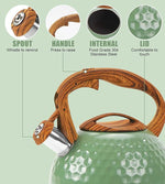 Load image into Gallery viewer, Stovetop Whistling Tea Kettle 3.2QT - Stainless Steel with Wood Grain Handle, Loud Whistle Kettle for Tea, Coffee &amp; Milk, Ergonomic Grip &amp; Balanced Pour Spout (Emerald Green)