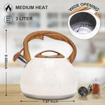 Load image into Gallery viewer, Tea Kettle, Vegoran 100 OZ / 3 Liter Whistling Tea Kettle, Tea Pots for Stove Top Food Grade Stainless Steel with Wood Pattern Folding Handle, Loud Whistle Kettle for Tea, Coffee, Milk (B-White)