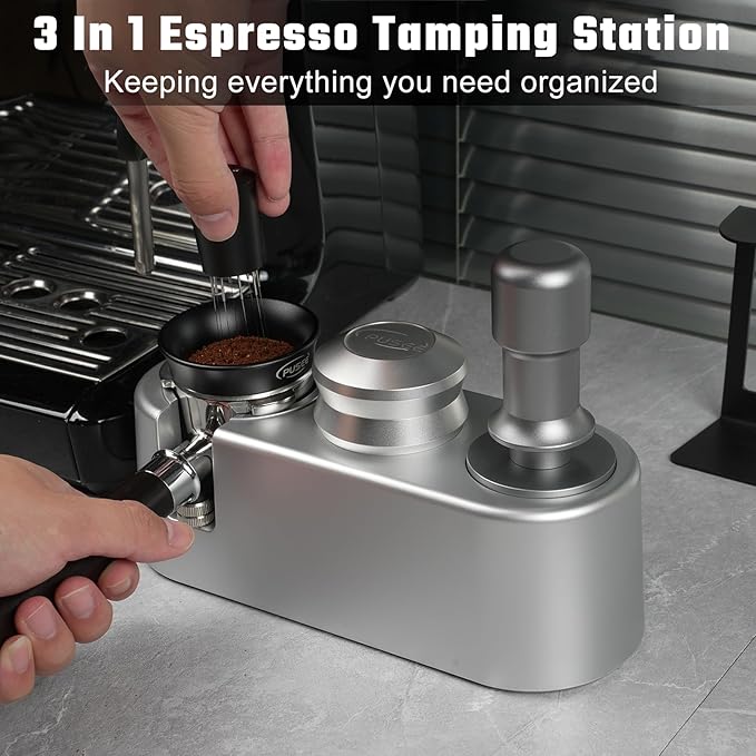 PUSEE Espresso Tamping Station, Espresso Organizer Station Fit for 51/54/58mm Espresso Accessories, Plastic Espresso Station Coffee Tamper Station, Multifunctional Coffee Tools Organzier (3 in 1)