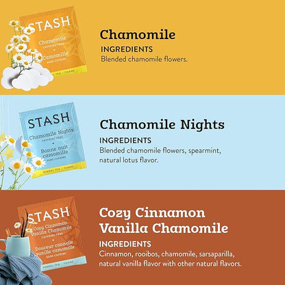 Stash Tea Relax and Unwind Tea Sampler - Assorted Specialty Tea Gift Set, Calming Herbal Teas to Support Relaxation, 7 Flavors, 35 Tea Bags