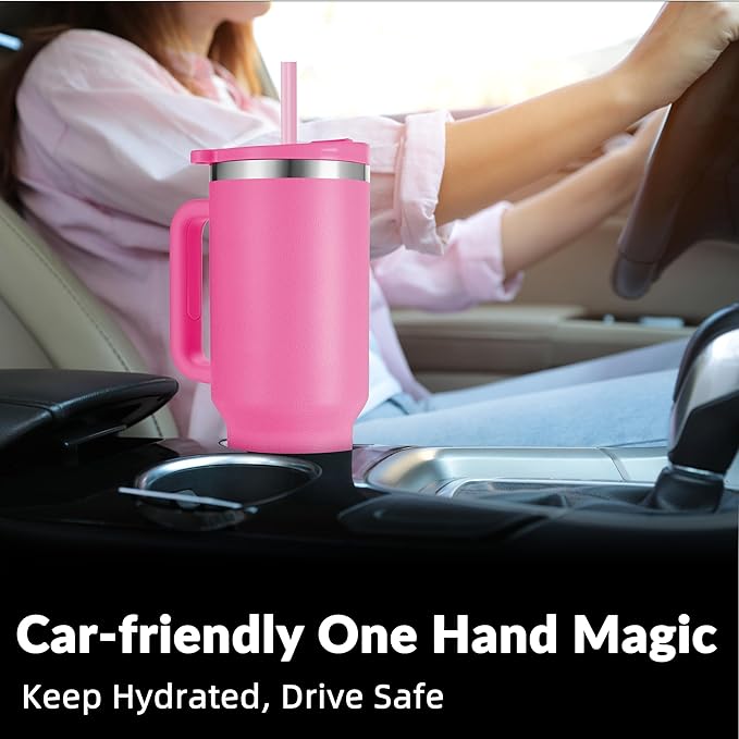 WETOWETO 40oz Tumbler with Handle and Lid | 100% Leakproof Insulated Stainless Steel Travel Mug | Keeps Cold 34Hrs/Hot 10Hrs | Dishwasher Safe, Fits Car Cup Holder (Lilac Color)