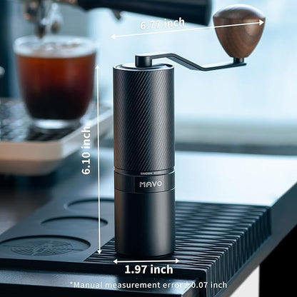 MAVO Manual Coffee Grinder, Shadow Wand Hand Coffee Grinder, Capacity 25g with CNC Stainless Steel Pentagon Conical Burr, Adjustable Setting, Burr Coffee Bean Grinder for Pour Over, Espresso (Black)