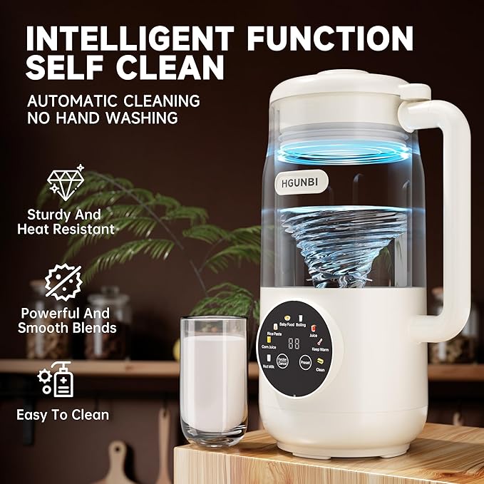 8-in-1 Automatic Nut Milk Maker Machine, 50oz Soy Milk Maker with 12 Blades, Nut Milk Maker Blender for Homemade Plant-Based Milk, Oat, Soy, with Self-Cleaning, Keep Warm, 12-Hour Delay