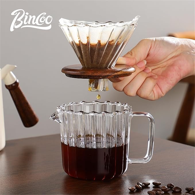 Bincoo Pour Over Coffee Maker Set 11oz - Heat-Resistant,Coffee Dripper Size 1 with Walnut Collar,Drip Coffee Maker for Coffee Brewer Kit Home,Office,Gift
