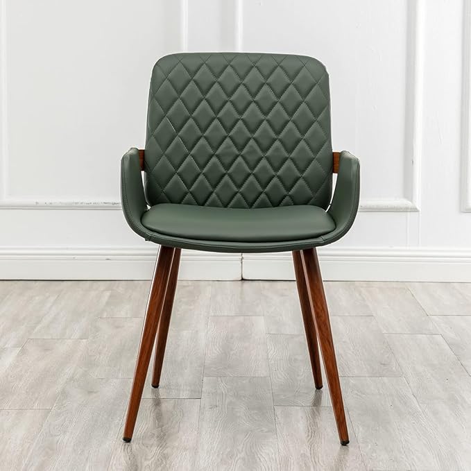 LUNLING Mid Century Modern Faux Leather Dining Chairs Set of 4,Green Upholstered Seat,Metal Legs,Adjustable Foot for Kitchen Dining Room Desk Chairs