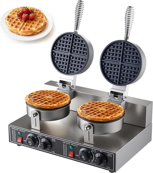 Commercial Waffle Maker, 2400W Waffle Iron, Professional Rotatable Waffle Baker Machine with Temp and Time Control, Non-Stick Baking Pan Stainless Steel for Restaurant Bakeries Kitchen Home