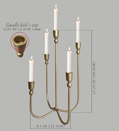 Iron Tabletop Candelabra - Decorative Metal Candelabra Candle Holder, 5 French Dinner Candles (Dinner 5 Candles)
