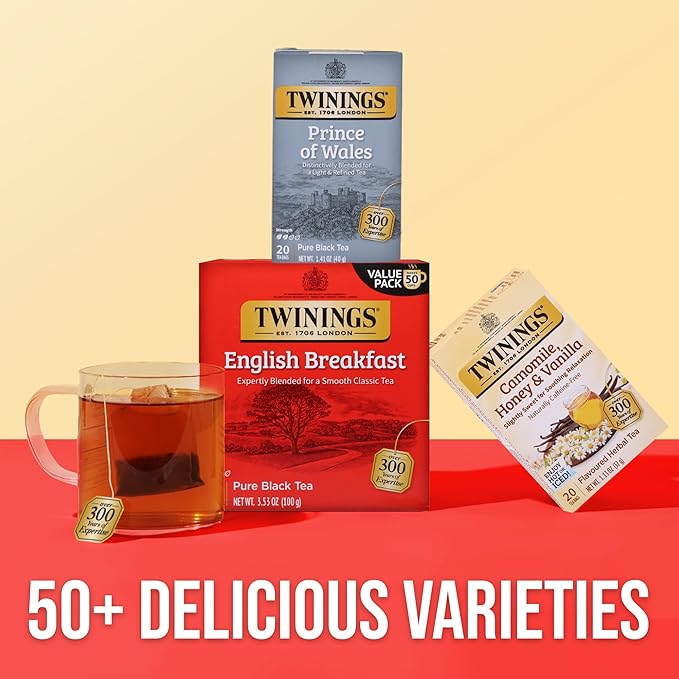 Twinings Prince of Wales Black Tea Individually Wrapped Bags, 20 Count (Pack of 2), Velvety Smooth & Mild, Caffeinated, Enjoy Hot or Iced, 20 Teabags