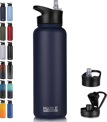 HASLE OUTFITTERS 40oz Stainless Steel Water Bottle, Vacuum Insulated Double Walled Leak Proof Sports Water Bottle with 2 Lids (Straw and Spout Lid) Thermo Mug Keep Cold and Hot(Navy,1）