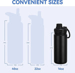 Load image into Gallery viewer, DOMICARE 16 oz Kids Water Bottle for School Stainless Steel Double Wall Vacuum Insulated Water Bottle with Straw lids &amp; Spout Lid, Leakproof BPA Free （Black,1)