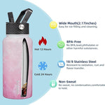 Load image into Gallery viewer, BJPKPK 2 Pack Insulated Water Bottles with Straw Lids, 27oz Stainless Steel Metal Water Bottle with 6 Lids, Leak Proof BPA Free Jugs, Cups, Flasks for Travel, Sports (Blossom+Ocean)