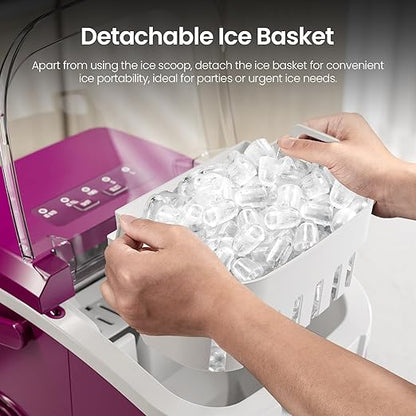Kismile Ice Makers Countertop with Handle,8 Cubes in 6 Mins,Portable Ice Maker Machine with Self-Cleaning for Home/Office(Purple)