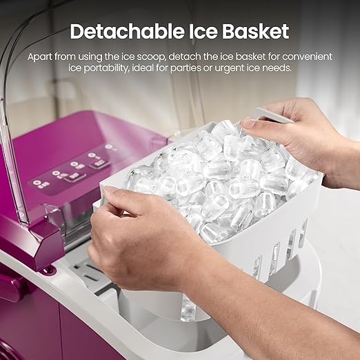 Kismile Ice Makers Countertop with Handle,8 Cubes in 6 Mins,Portable Ice Maker Machine with Self-Cleaning for Home/Office(Purple)