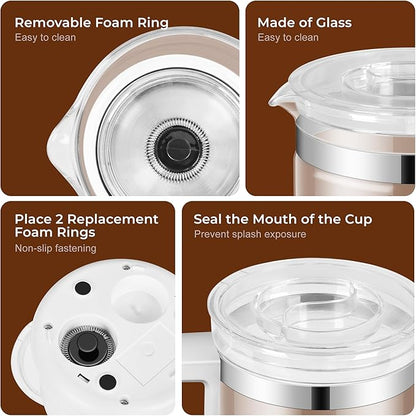 Electric Milk Frother, 6 in 1 Milk Steamer,17oz Automatic Warm and Cold Foam Maker for Coffee,Latte, Cappuccino, Macchiato, Hot Chocolate (White)