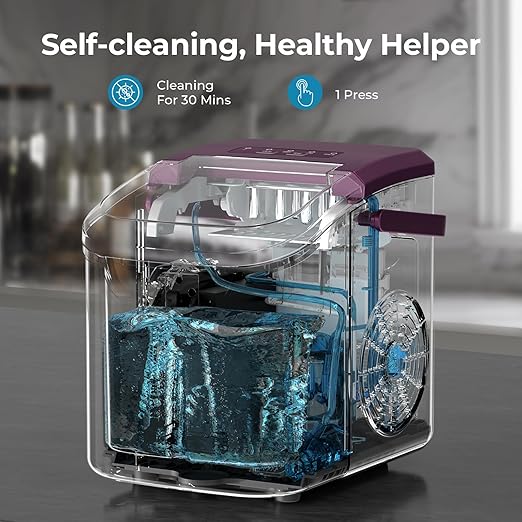 Countertop Ice Maker, 26 lbs/Day ice Production, 2 Sizes, 8 ice Cubes in 6 Minutes - Portable Mini, Energy Efficient, with Basket/Scoop for Home/Party/Travel/Camping/Bar