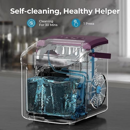 Countertop Ice Maker, 26 lbs/Day ice Production, 2 Sizes, 8 ice Cubes in 6 Minutes - Portable Mini, Energy Efficient, with Basket/Scoop for Home/Party/Travel/Camping/Bar