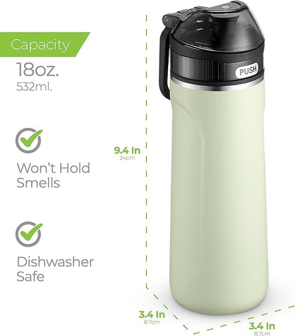 SipX™ Triple-Insulated Stainless Steel Water Bottle - 18oz. With Straw Lid, BPA-Free Reusable Insulated Water Bottle Keeps Cold For 12 Hours,