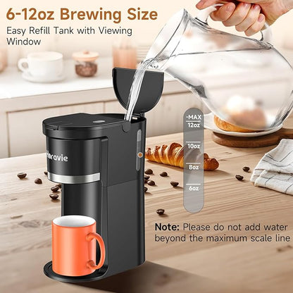 Small Single Serve Coffee Maker, Fast Brew One Cup Coffee Machine for K Cup and Grounds, 6 to 12 oz. Brew Sizes, Capsule Coffee Machine with Descaling Reminder and Viewing Tank, Black