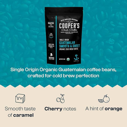 Guatemala Organic Cold Brew Coffee, Single Origin & Gourmet Beans, Tasting Notes of Milk Chocolate, Creamy Caramel & A Hint of Orange, Medium Roast Whole Bean, 2 lb Coffee Bag