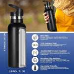 Load image into Gallery viewer, Volhoply 17oz Kids Insulated Water Bottle,Stainless Steel Water Bottles with Straw Lid,Double Wall Vacuum Metal Cups Water Bottle,Reusable Sports Water Flask Keep Hot &amp; Cold for School (Black,1 Set)