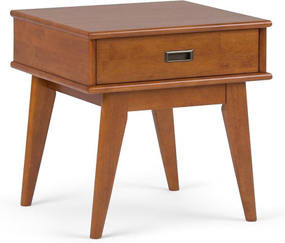 SIMPLIHOME Draper SOLID HARDWOOD 22 inch Wide Rectangle Mid Century Modern End Table in Teak Brown for the Living Room and Bedroom