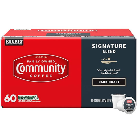 Community Coffee Signature Blend 60 Count Coffee Pods, Dark Roast, Compatible with Keurig 2.0 K-Cup Brewers, Box of 60 Pods