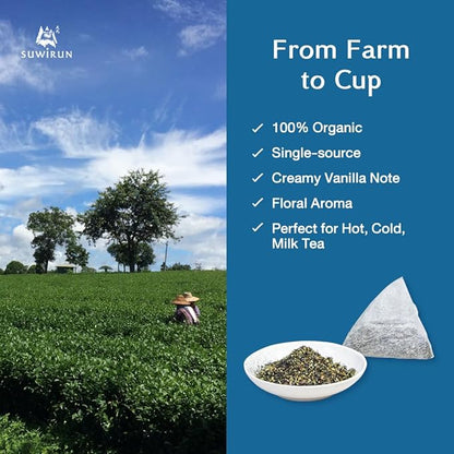 Suwirun Organic Blue Thai Tea 25 Bags – Naturally Blue Butterfly Pea Tea – Floral Aroma with Vanilla & Green Tea – Great for Hot, Iced & Milk Tea