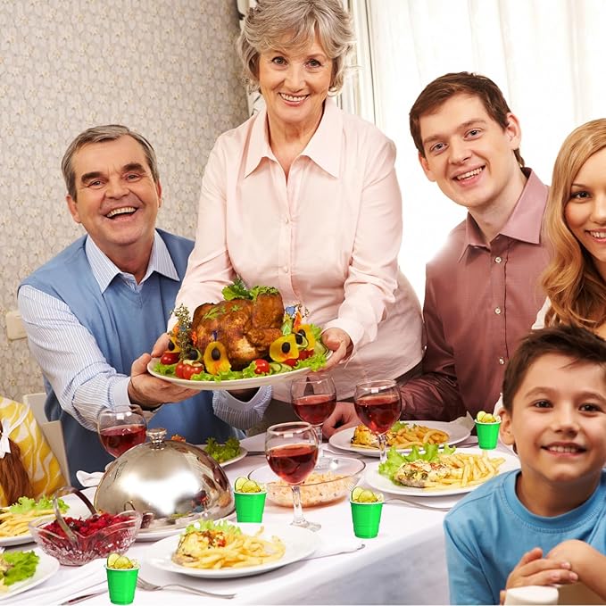 100 Pack 2 oz Plastic Shot Glasses Disposable Shot Cups, Mini 2oz Party Cups for Christmas, St Patrick's Day, Birthday, Wedding, Bachelorette Party (Green)