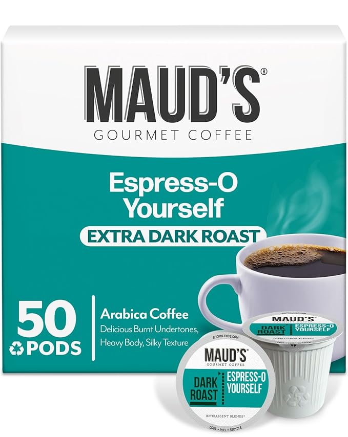 Maud's Espresso Roast Coffee Pods, 50ct, Dark Roast Coffee in Recyclable Single Serve Pods – 100% Arabica Coffee, Compatible with Keurig K Cups Maker